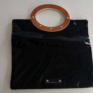 Kate Spade Jocelyn Black Patent Leather Foldover Clutch Small Tote Hand Bag